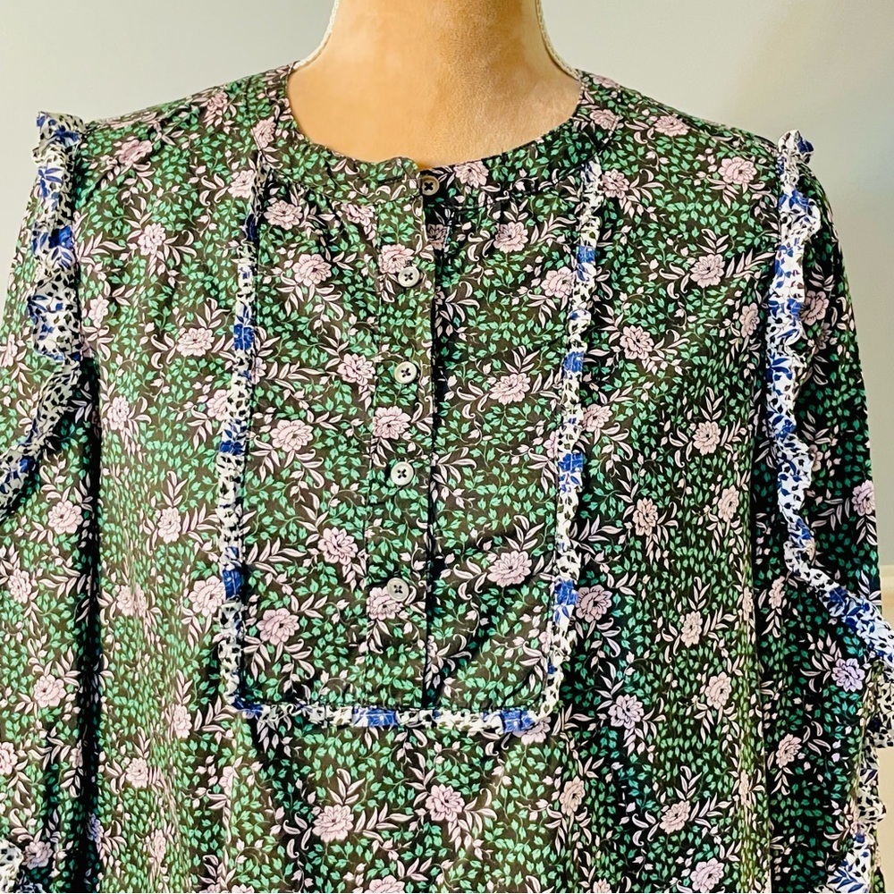 J. CREW x Liberty London Floral Ruffle Sleeve 100% Cotton Poplin Blouse Medium - Picture 7 of 10